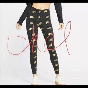Nike Women's Black and Yellow Logo Leggings